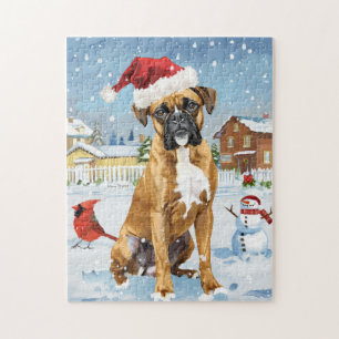 Puzzle Boxer Chien Winter Wonderland Noël Joie
