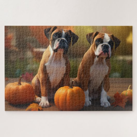 Puzzle Boxer chiot Automne Délice Citrouille (Horizontal)