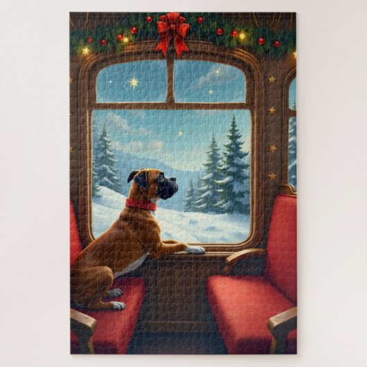 Puzzle Boxer Christmas Eve Train Ride Painting (Vertical)