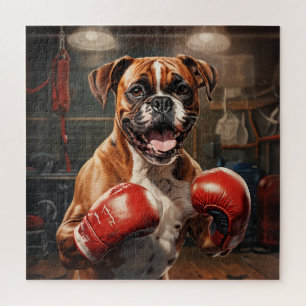 Puzzle Boxer Dog Practicing Box dans la salle de gym Vint