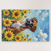 Puzzle Boxer Spring Sunflower Field Dog (Horizontal)