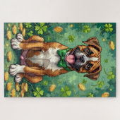Puzzle Boxer St Patrick’s Day Joyeux Chien Chanceux (Horizontal)