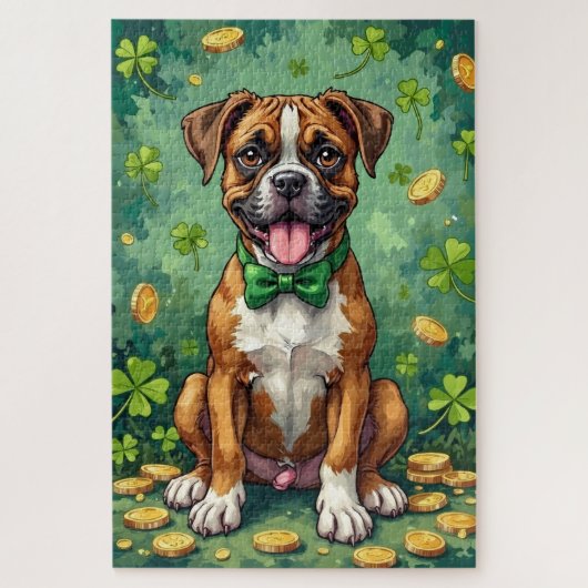 Puzzle Boxer St Patrick’s Day Joyeux Chien Chanceux (Vertical)