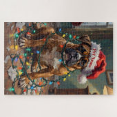 Puzzle Boxer Tangled in Christmas Lights Guilty Hat (Horizontal)