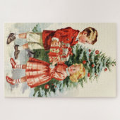 Puzzle Boy and girl giving each other Christmas presents (Horizontal)
