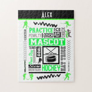 Puzzle Boys Hockey Terminologie Personnalisée Neon Green