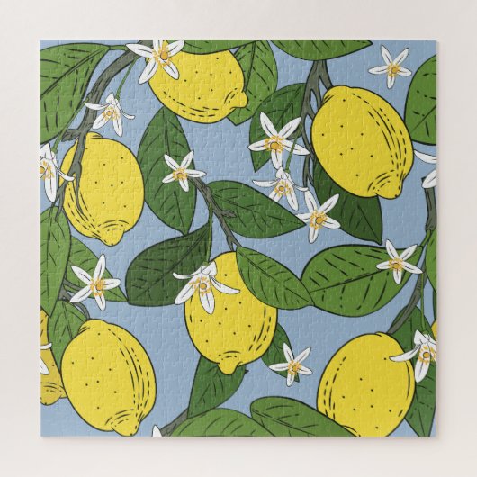 Puzzle Branches de citron : Illustration Vintage bleue (Vertical)