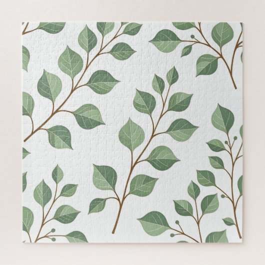 Puzzle Branches Feuillues Vert Sage Aquarelle Botanique (Vertical)