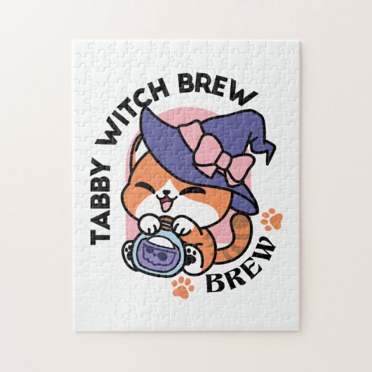 Puzzle Brassin de sorcière tigrée – Joli design de chat d (Vertical)