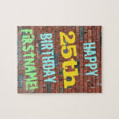 Puzzle Brick Wall Graffiti Inspired 25th Birthday + Name (Horizontal)