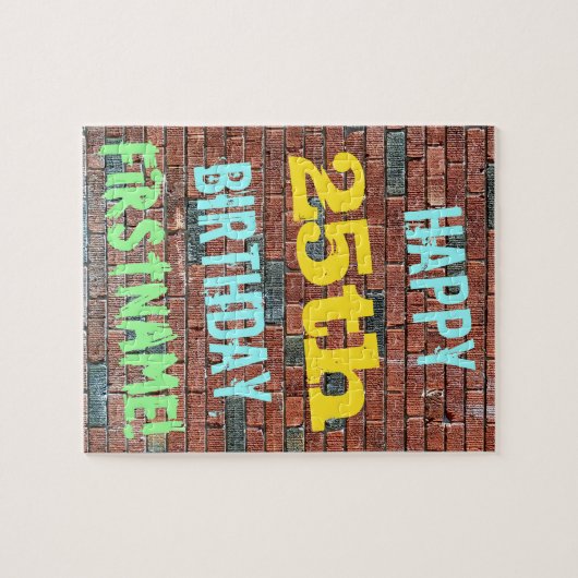 Puzzle Brick Wall Graffiti Inspired 25th Birthday + Name (Horizontal)