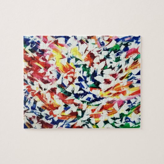 Puzzle Bright Fun Artiste Bleu Rouge Jaune Abstrait Peint (Horizontal)
