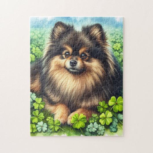 Puzzle Brindle Pomeranian Shamrock (Vertical)