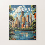 Puzzle Brisbane Australie Travel Art Vintage<br><div class="desc">Conception de déplacement vectoriel rétro de Brisbane. Brisbane,  la capitale vibrante du Queensland,  en Australie,  est une ville qui allie harmonieusement énergie urbaine et charme décontracté. Niché sur les rives du fleuve Brisbane,  il bénéficie d'un climat subtropical,  d'une beauté naturelle époustouflante et d'une riche tapisserie culturelle.</div>