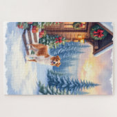 Puzzle Brittany Rustic Cabin Christmas Winter Art (Horizontal)