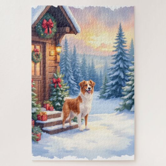 Puzzle Brittany Rustic Cabin Christmas Winter Art (Vertical)