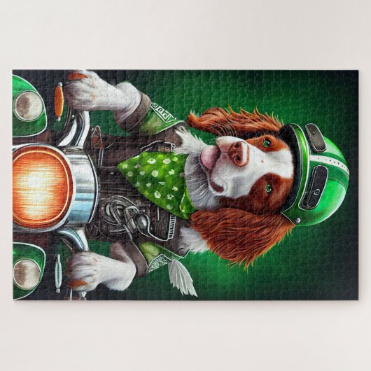 Puzzle Brittany Spaniel conduite vélo St. Patrick's Day (Horizontal)