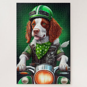 Puzzle Brittany Spaniel conduite vélo St. Patrick's Day