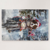 Puzzle Brittany Spaniel Dog équitation moto Noël (Horizontal)