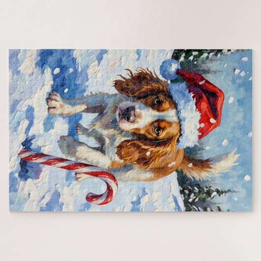 Puzzle Brittany Spaniel Dog Pointing at Christmas Candy (Horizontal)