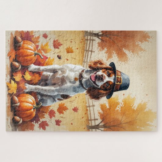 Puzzle Brittany Spaniel En Automne Laisse L'Art Thanksgiv (Horizontal)