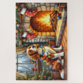 Puzzle Brittany Spaniel Fireplace with Christmas Lights (Vertical)