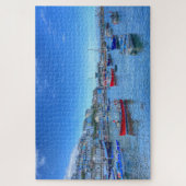 Puzzle Brixham Harbor: Colorful Boats & Devon Hillside (Vertical)