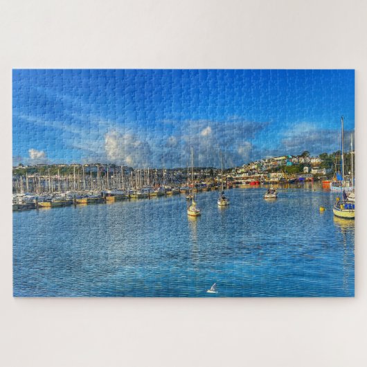 Puzzle Brixham Marina: Sunny Devon Harbor & Seagull View (Horizontal)