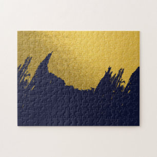 Puzzle Brochures Faux Gold avec Arrière - plan bleu marin