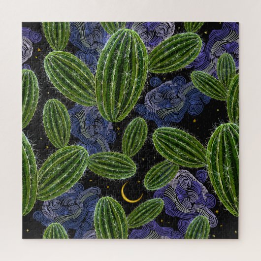 Puzzle Broderie mexicaine : Cactus Night Seamless. (Vertical)