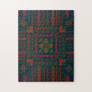 Puzzle Broderie palestinienne Tatreez rouge vert 5 Motif