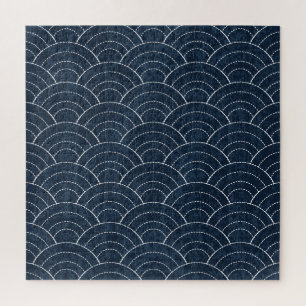 Puzzle Broderie Sashiko : Indigo Motif japonais.