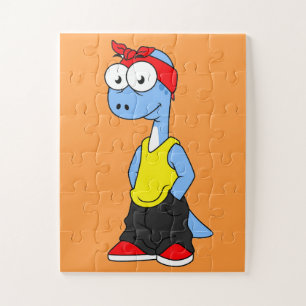 Puzzle Brontosaurus Habillé De Vêtements Hip hop.