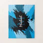 Puzzle Brosse nuances de nom bleu avec monogramme (Vertical)