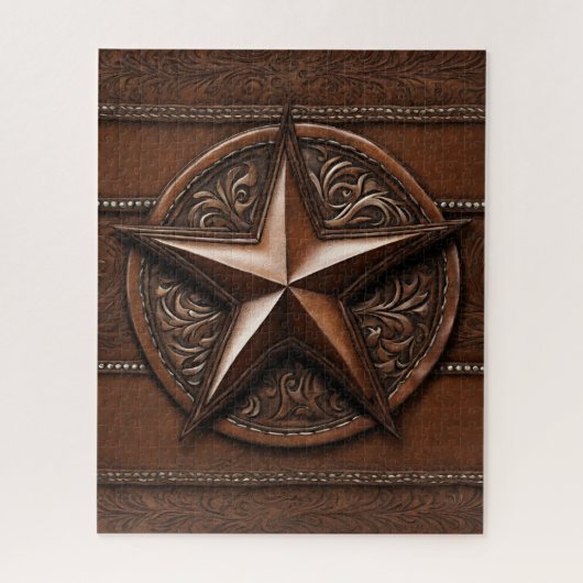 Puzzle Brown Cowboy Rustique Western Country Texas Star (Vertical)