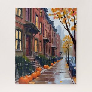 Puzzle Brownstones d'automne à Boston Aquarelle de citrou