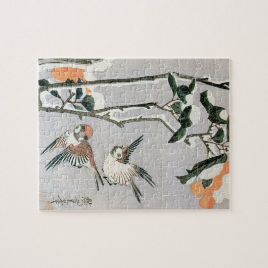 Puzzle Bruants et Camellia en Neige par Ando Hiroshige (Horizontal)