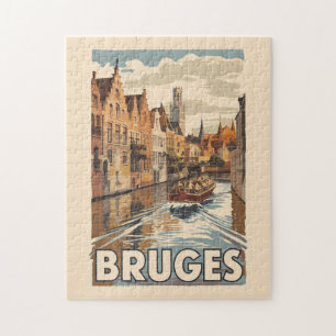 Puzzle Bruges Belgique Illustration Voyage Art Vintage