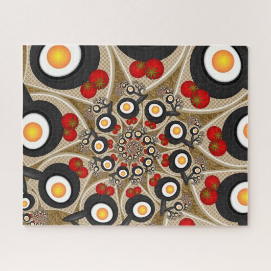 Puzzle Brunch Fractal Art Drôle Nourriture, Tomates, Oeuf (Horizontal)