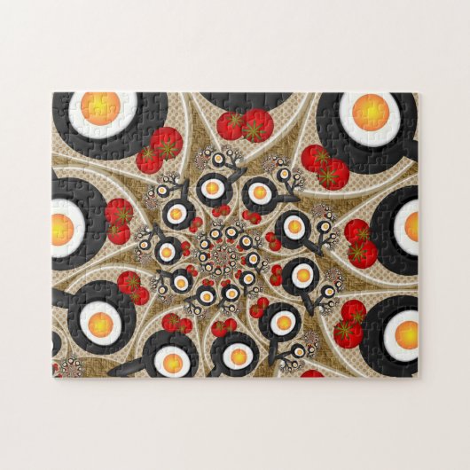 Puzzle Brunch Fractal Art Funny Food, Tomatoes, Eggs (Horizontal)