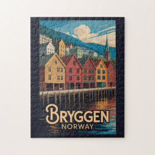 Puzzle Bryggen Norvège Illustration Voyage Art Bergen