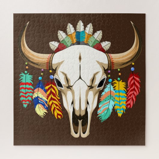 Puzzle Buffalo Skull Native American Emblem (Vertical)