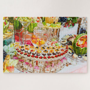 Puzzle Buffet table avec fruits et pâtisseries
