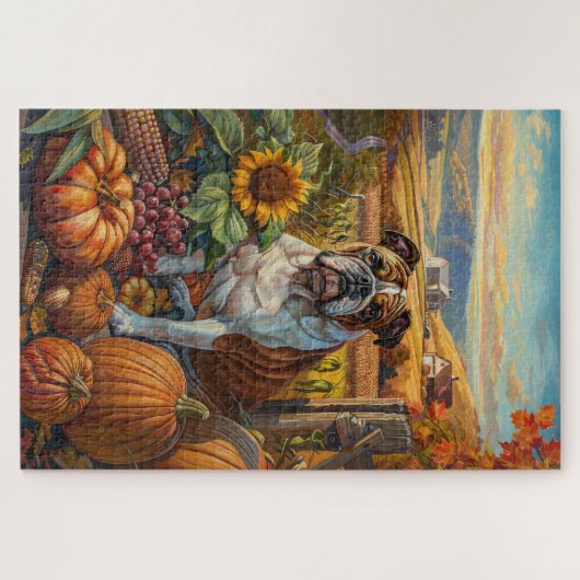 Puzzle Buldog Automne Harvest Thanksgiving (Horizontal)