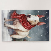 Puzzle Bull Terrier Chien à Noël de neige (Horizontal)