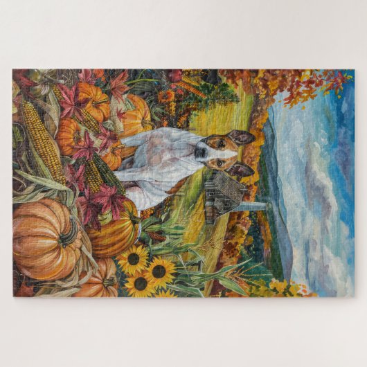 Puzzle Bull Terrier Chien Moisson d'automne Thankgiving (Horizontal)