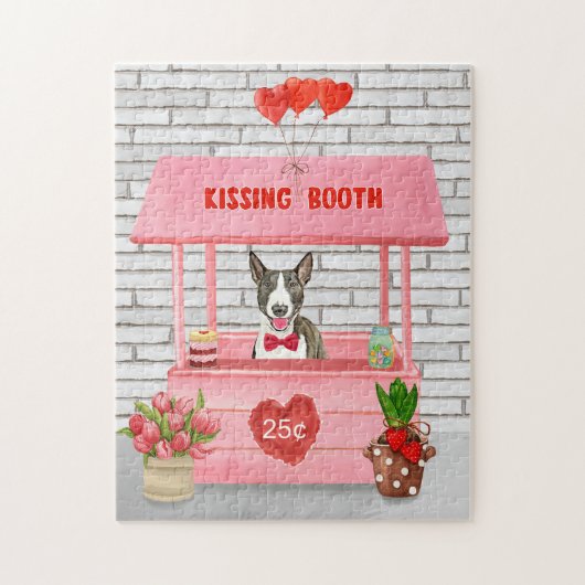 Puzzle Bull Terrier Chien Valentine's Day Kissing Booth (Vertical)