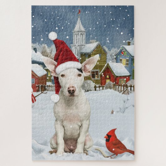 Puzzle Bull Terrier Chien Winter Wonderland Noël Joie (Vertical)