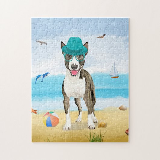 Puzzle Bull Terrier Dog sur la plage (Vertical)