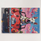 Puzzle Bull Terrier Dog Valentine's Day Red Convertible (Horizontal)